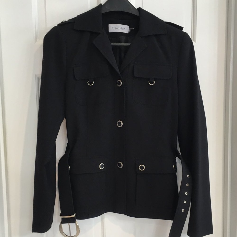 Calvin Klein Black Military Belted Blazer size 2